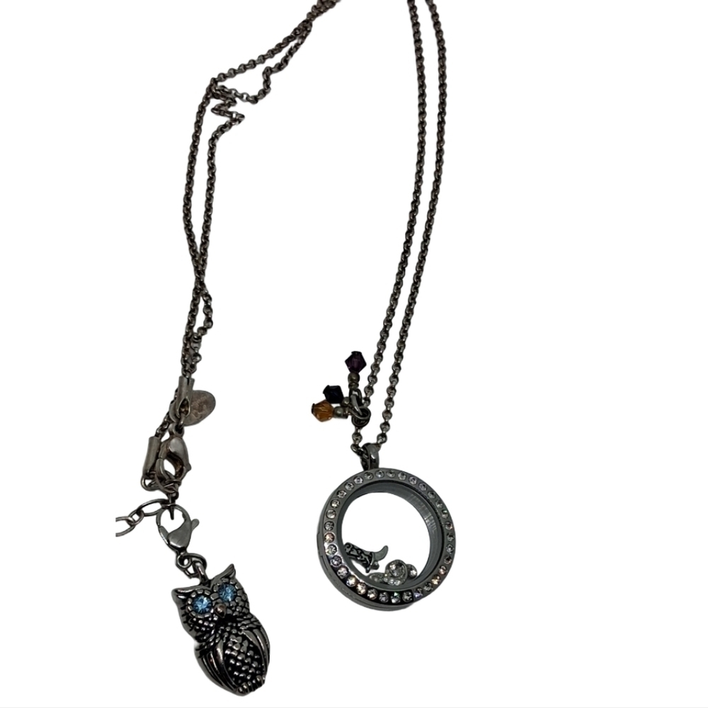 Chic Origami Owl Floating Charm Necklace +Sparkly Owl Pendant